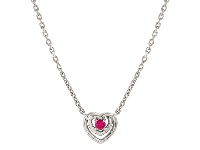 Nomination 241707 06 COSMICLOVE Halskette aus Sterling Silber - Zirkonia verzierter Herz - Anhänger - ROT - 38-42 cm verstellbar Eine elegante Halskette aus Sterling Silber mit einem herzförmigen Anhänger, verziert mit einem roten Zirkonia, 38 bis 42 cm verstellbar.