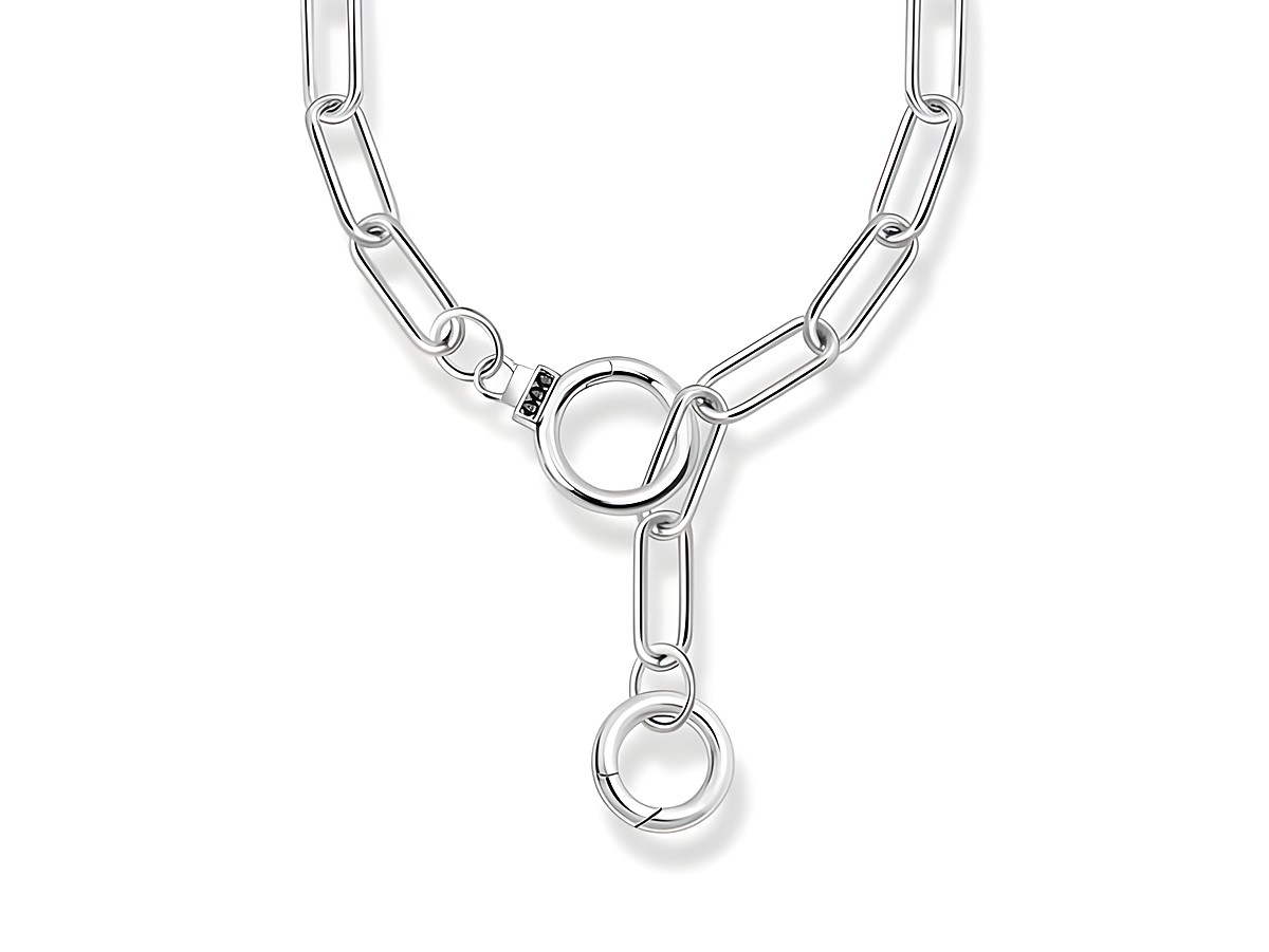Halskette aus geschwärztem Silber mit ovalen Gliedern und Zirkonia, 55 cm lang, von Thomas Sabo, modernes Design ohne Anhänger.