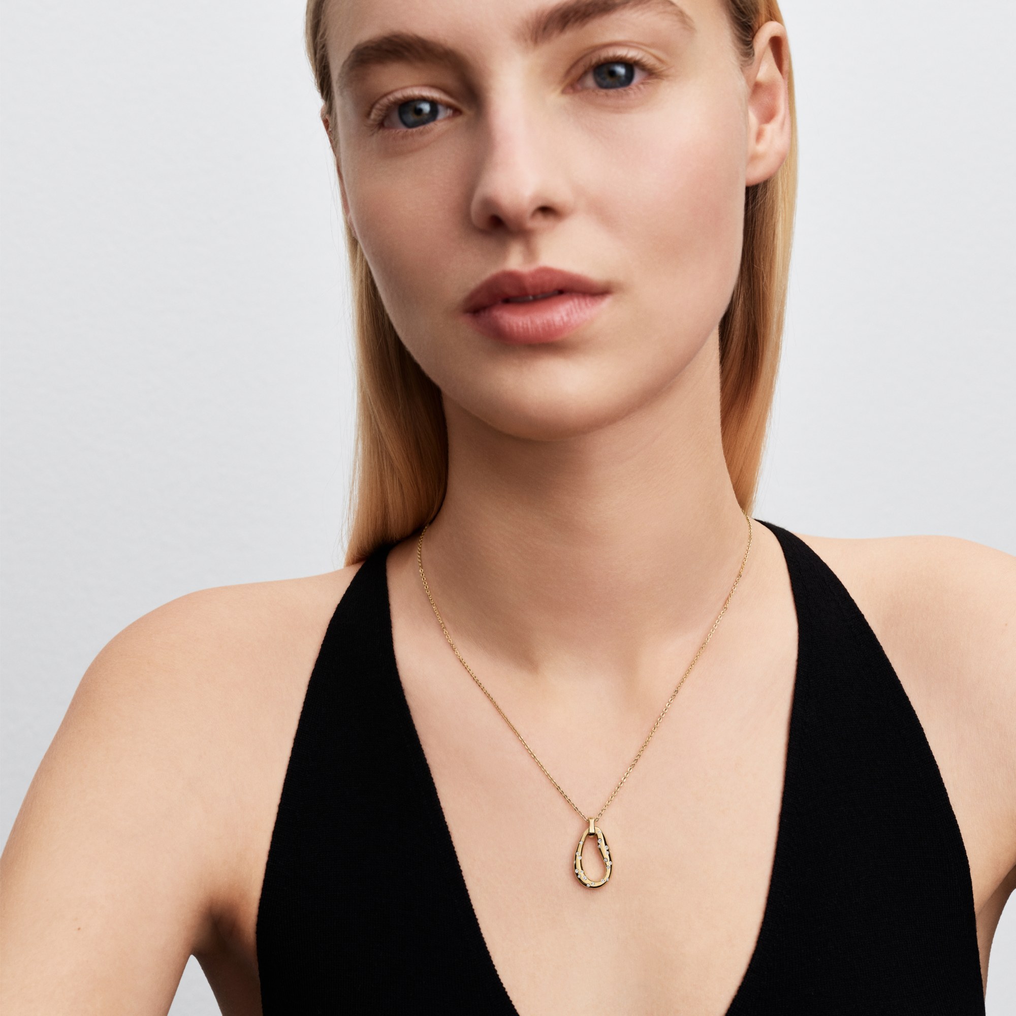 Pandora Organisch geformte Halskette mit Steinanhänger Zirkonia 45 cm - Gelbgold Vergoldung – Ansicht 4