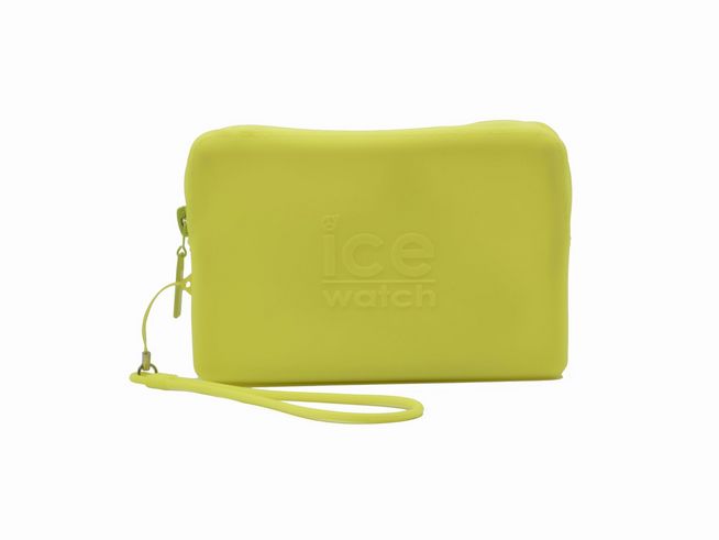 Silikon Tasche von Ice Watch in neon gelb mit den Maßen 16,5x10,5 cm. Die Tasche hat einen Reißverschluss und einen praktischen Henkel, ideal für Accessoires und Zusatzartikel.