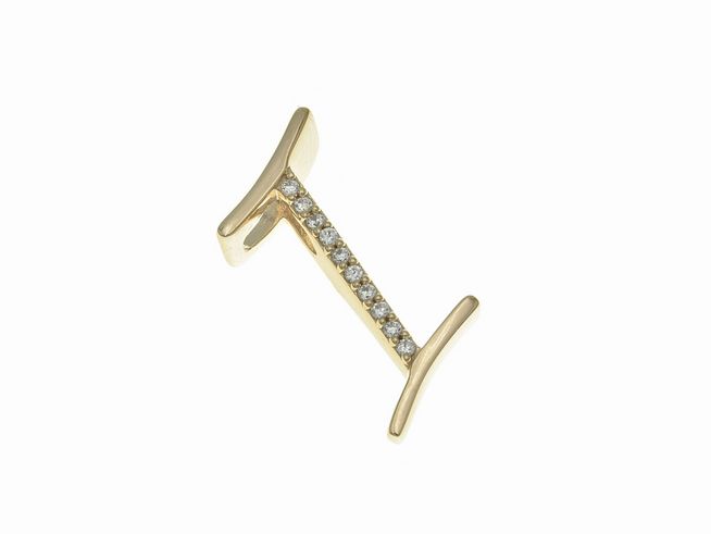 Anhänger aus poliertem Sterling Silber in vergoldetem Roségold, geformt als Buchstabe I, verziert mit Zirkonia-Steinen, Hersteller Juwelier Harnisch.