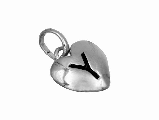 Anhänger in Herzform mit dem Buchstaben Y, aus 925 Sterling Silber, poliert und rhodiniert, hergestellt von Juwelier Harnisch, ideal für Kinder.