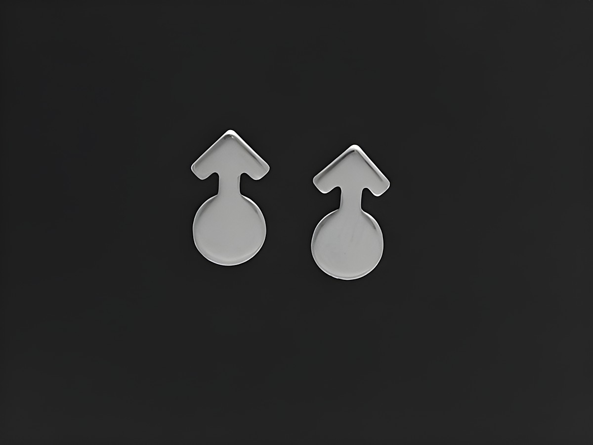 Edelstahl Ohrringe in Form von Pfeilen auf Kugeln, Ohrstecker von Juwelier Harnisch, modernes und trendiges Design, ideal für den täglichen Gebrauch.