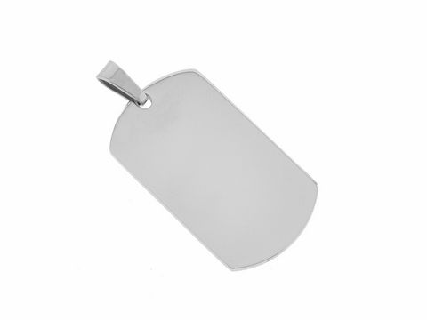 Edelstahl Anhänger in rechteckiger Form mit den Maßen 2,8 x 1,6 cm, klassisches Design, ideal für Gravuren, hergestellt von Juwelier Harnisch.