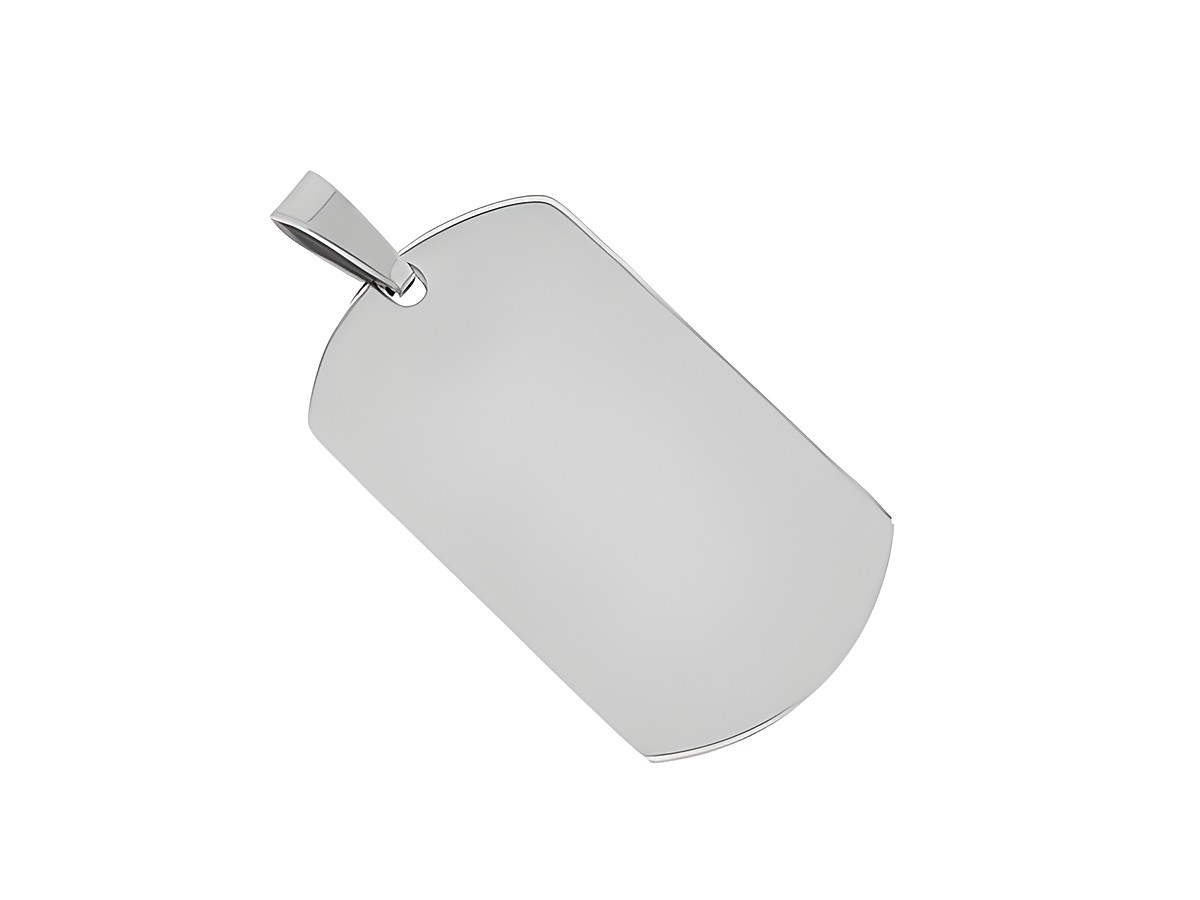 Edelstahl Anhänger in rechteckiger Form mit den Maßen 2,8 x 1,6 cm, klassisches Design, ideal für Gravuren, hergestellt von Juwelier Harnisch.