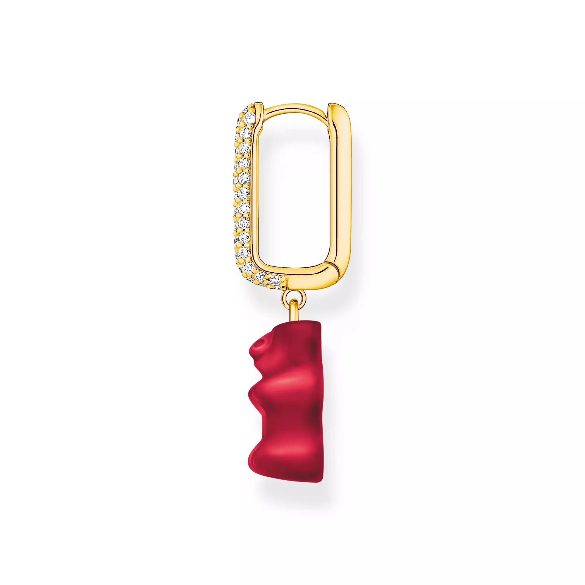 Thomas Sabo Einzel-Creole mit rotem Goldbären-Anhänger in Midiversion und Steinen vergoldet – HARIBO – Silber – Zirkonia – Ansicht 2