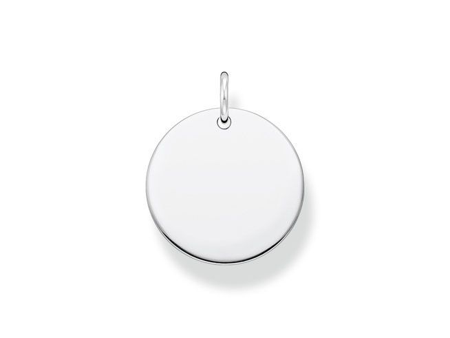 Runder Gravur Anhänger aus Silber von Thomas Sabo, Modell PE927-001-21, mit glatter Oberfläche, ideal zum Gravieren von persönlichen Texten oder Motiven.