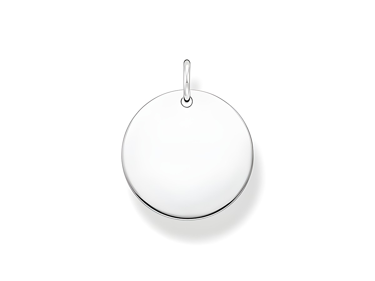 Runder Gravur Anhänger aus Silber von Thomas Sabo, Modell PE927-001-21, mit glatter Oberfläche, ideal zum Gravieren von persönlichen Texten oder Motiven.