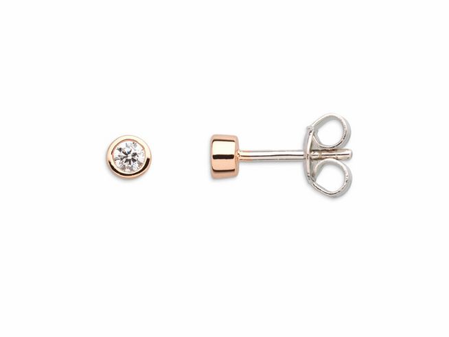 Xenox Sterling Silber Ohrringe XS3514R ZARGE ROSÈ Roségold vergoldet mit einem funkelnden Stein in der Mitte, elegantes Design für stilvollen Ohrschmuck.
