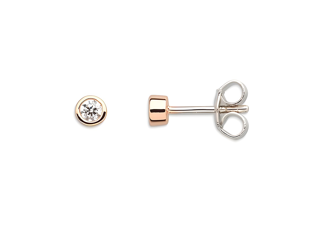 Xenox Sterling Silber Ohrringe XS3514R ZARGE ROSÈ Roségold vergoldet mit einem funkelnden Stein in der Mitte, elegantes Design für stilvollen Ohrschmuck.