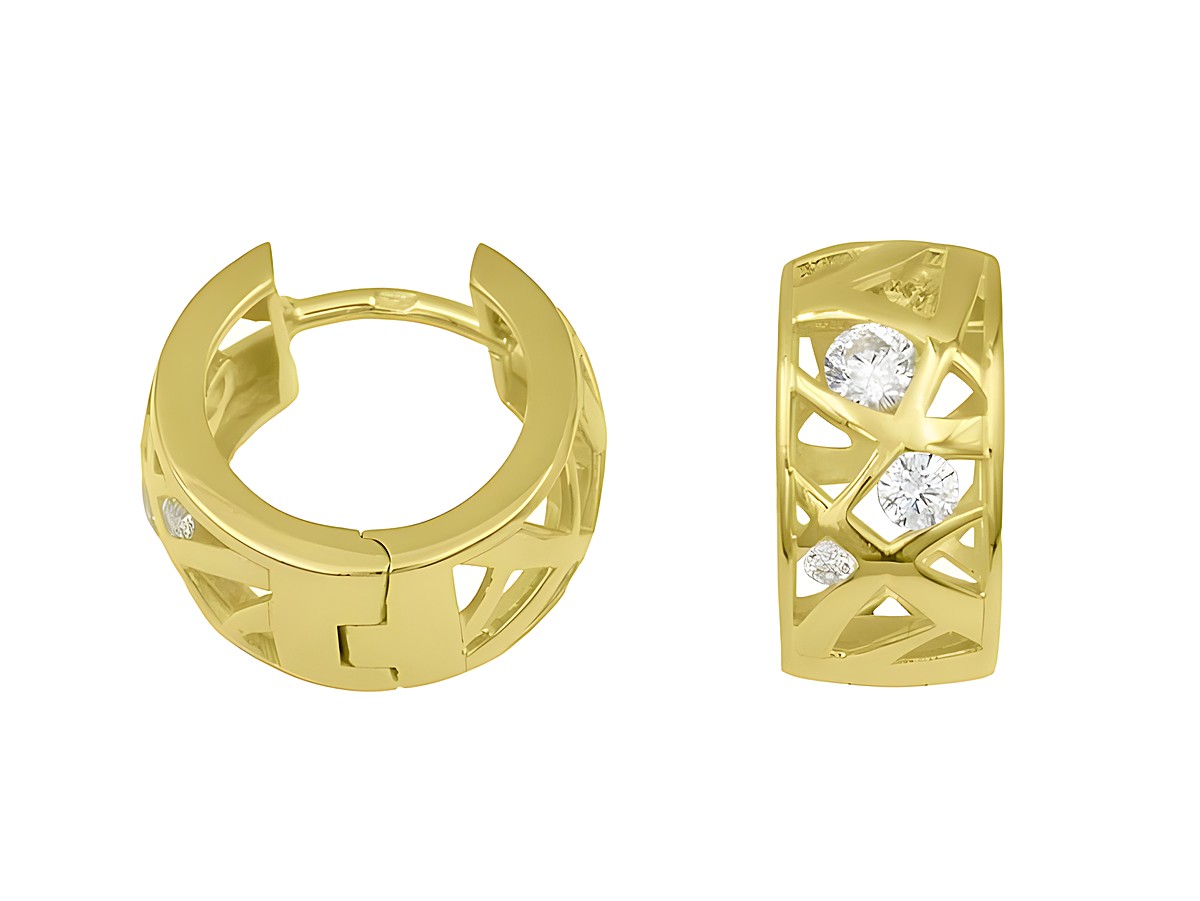 Glitzernde Creolen aus Sterling Silber mit Gelbgold Vergoldung, 1,3 cm, verziert mit funkelnden Zirkonia, elegant und modern, Hersteller Juwelier Harnisch.