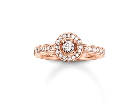 Silberner Thomas Sabo Ring TR1975-416-14-56 mit vergoldetem Roségold und Zirkonia, Größe 56, elegantes Design mit funkelndem Mittelpunkt und feinen Steinbesetzungen.