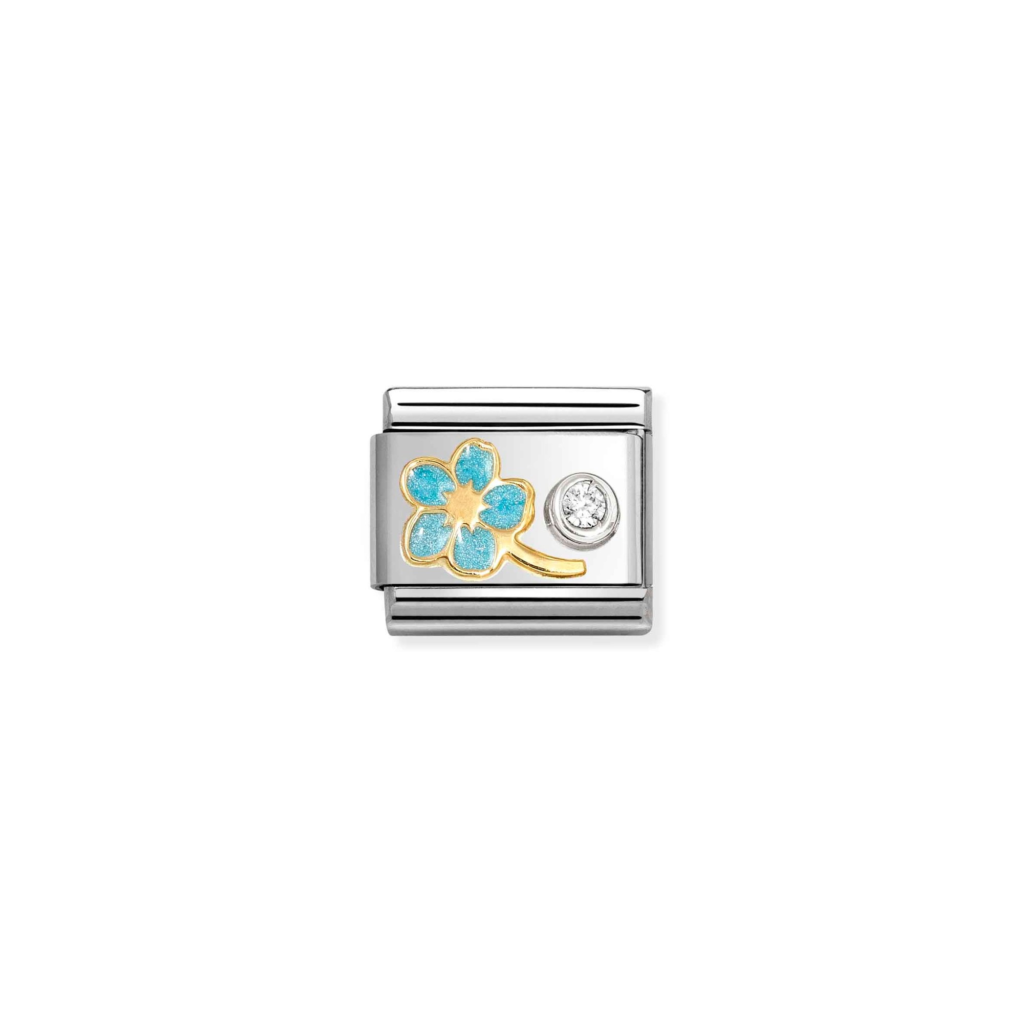 Nomination CLASSIC Element - 585 Gelbgold - Emaille & Zirkonia in Sterling Silber - Fassung hellblaues Vergissmeinnicht – Ansicht 2