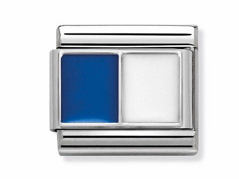 Composable Classic Symbole Edelstahl Emaille mit einer hellblau-weißen Flagge, gefertigt von Nomination, ideal für individuelle Armbänder.