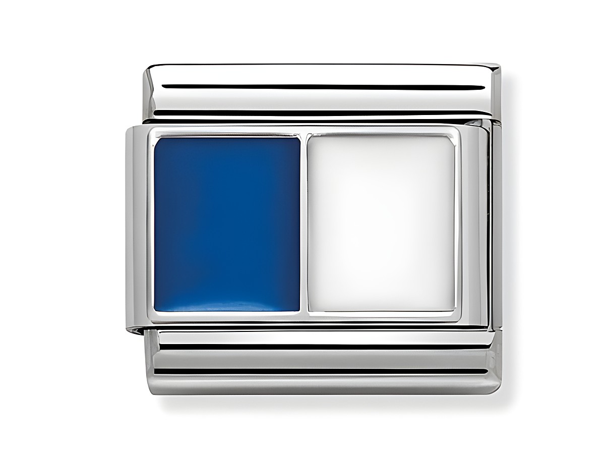 Composable Classic Symbole Edelstahl Emaille mit einer hellblau-weißen Flagge, gefertigt von Nomination, ideal für individuelle Armbänder.