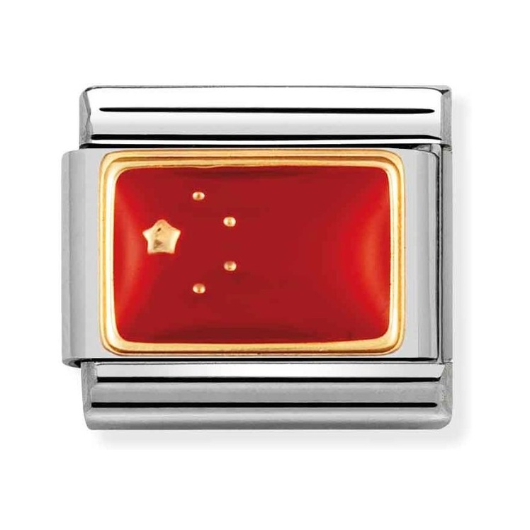 Nomination Composable Classic Charm Flagge China - Edelstahl, Gold 750 Gelbgold, Emaille