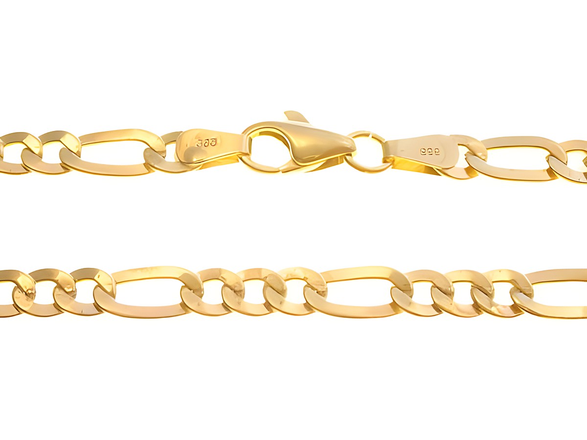 Figaro Panzerkette in Gold mit 333er Legierung, 50cm lang und 4,5mm breit, hergestellt von Juwelier Harnisch, attraktive elegante Kette für jeden Anlass.
