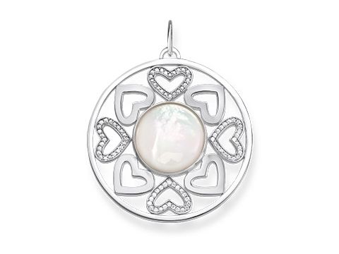 Thomas Sabo Anhänger LBPE0015-030-14 aus Silber mit einem runden, perlmuttfarbenen Steineinsatz und einem eleganten Herzmotiv im Design, ideal für einen stilvollen Akzent.