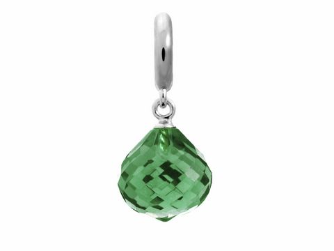 Silberner Charm von Endless, J.Lo mit einem facettierten, tropfenförmigen Kristall in smaragdgrüner Farbe, ideal für personalisierte Schmuckstücke.