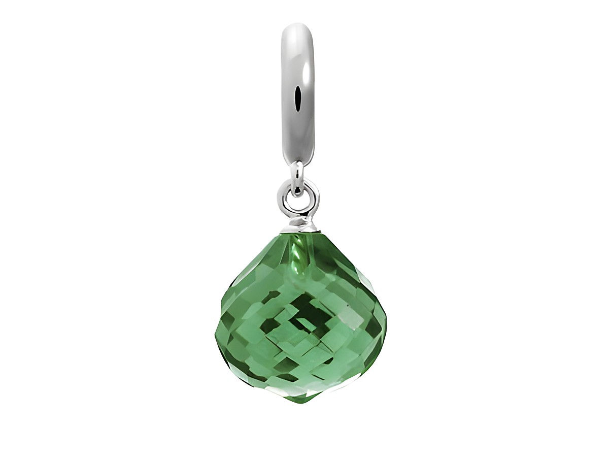 Silberner Charm von Endless, J.Lo mit einem facettierten, tropfenförmigen Kristall in smaragdgrüner Farbe, ideal für personalisierte Schmuckstücke.