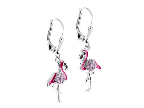 Flamingo Ohrhänger mit Zirkonia in pink und rosa Glanz aus rhodiniertem Silber von Juwelier Harnisch, schmücken das Ohr mit einem funkelnden Stein und stilvollem Design.