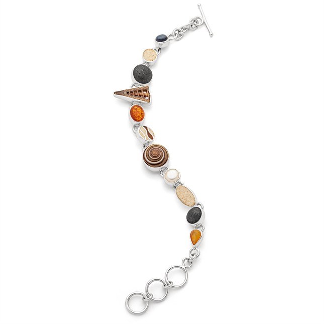 DUR Armband Strandrausch 4.0 - Sterling Silber - Muschel + Perle + Sand + Lavasand + Kyanit Bernstein - 19 cm – Ansicht 2