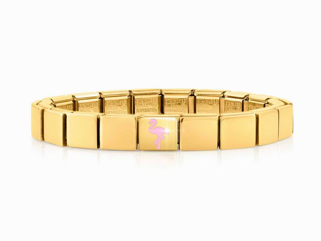 423910303-0 Edelstahl Armband in Gelbgold aus der Nomination Classic GLAM Reihe mit Flamingo-Design, eleganter Look für modische Akzente, vielseitig tragbar, hoher Tragekomfort.