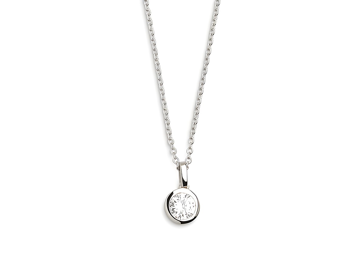 XENOX Sterling Silber Kette XS7284 in 40-45 cm mit Zarge Silber Ankerkette und einem funkelnden Anhänger mit klarem, rundem Stein. Elegant und zeitlos für jeden Anlass.