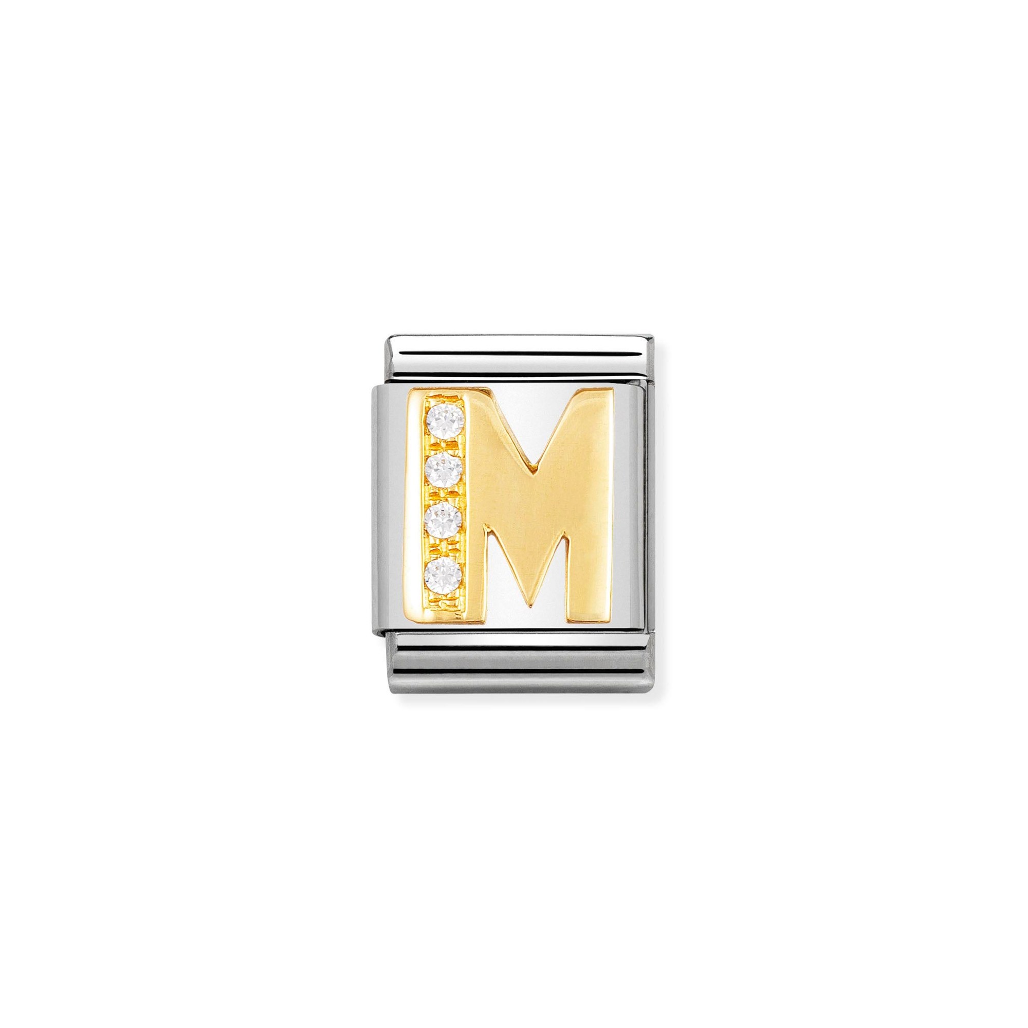 Nomination Composable Big Charm Buchstabe M - Edelstahl, Gold 750 Gelbgold, Zirkonia