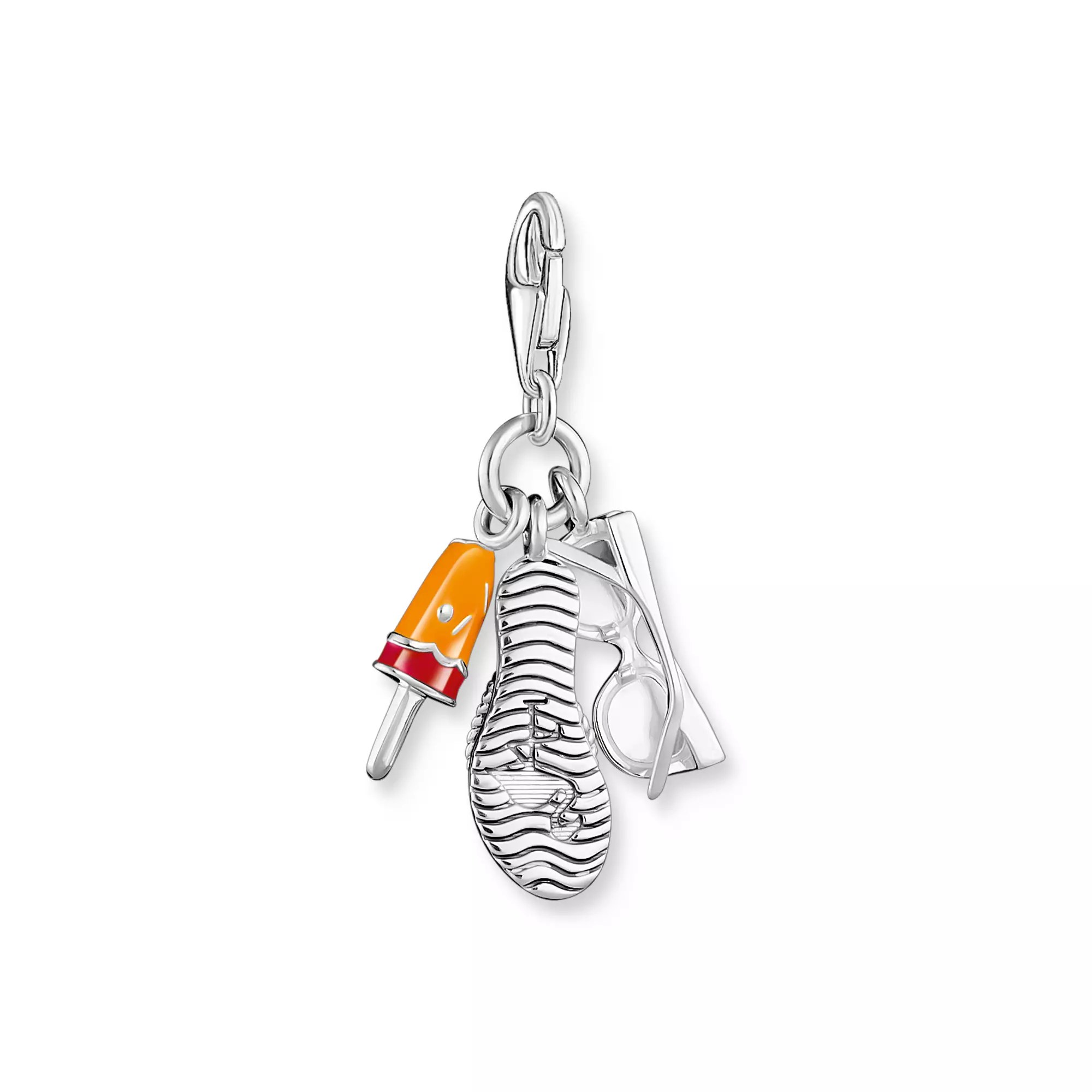 Thomas Sabo Charm-Anhänger - Silber geschw. + Glas-Keramik Stein + Emaille - Sonnenbrille, Badelatsche, Eis – Ansicht 2
