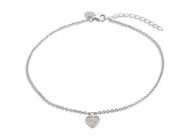 Xenox Sterling Silber Fußkette XS3533 mit einer Ankerkette und Herzanhänger, 26 cm lang, elegantes und feines Design für Fußschmuck.