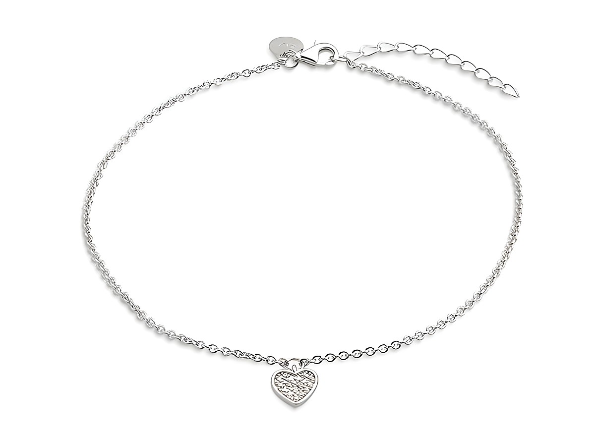 Xenox Sterling Silber Fußkette XS3533 mit einer Ankerkette und Herzanhänger, 26 cm lang, elegantes und feines Design für Fußschmuck.