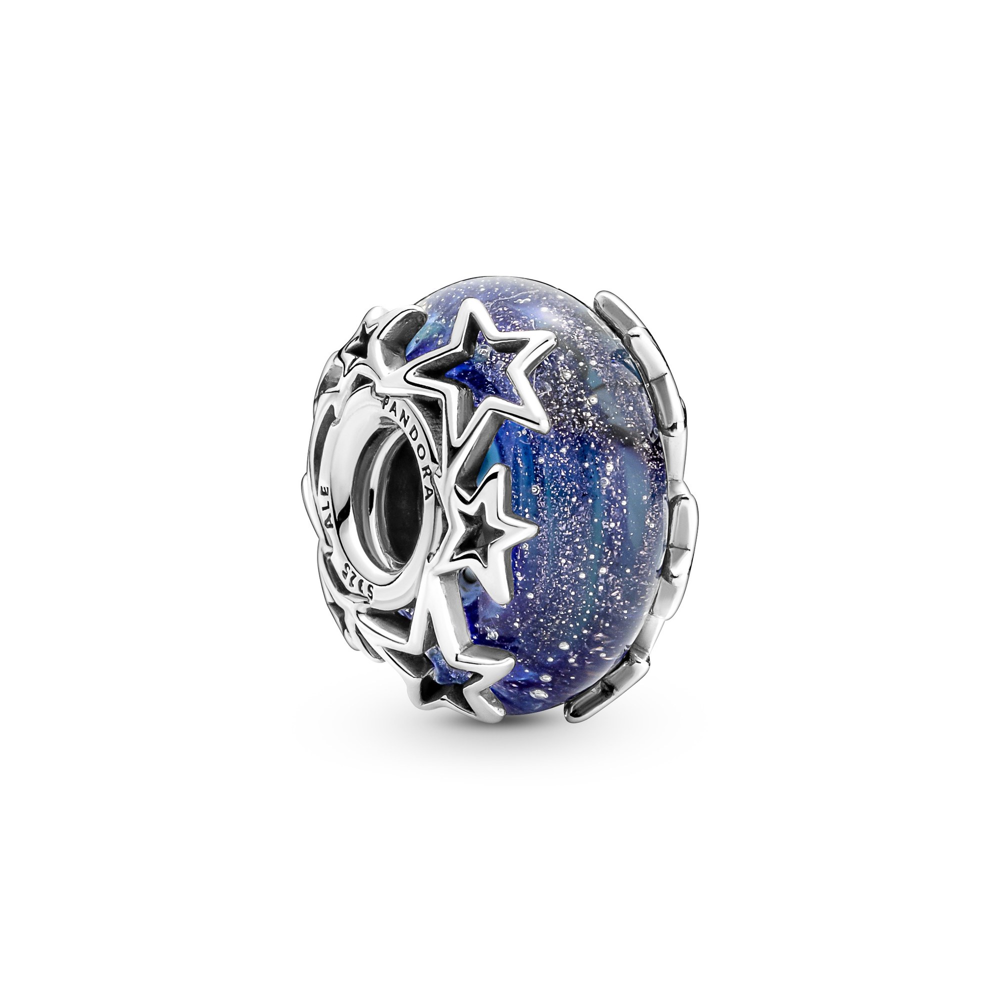 Pandora Charm - Galaxie Blau & Stern Murano Anhänger - Sterling Silber - Kristall - Blau