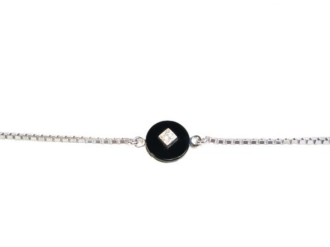 Rhodiniertes Silber Armband 17cm x 12mm mit Echt Onyx und einem diamantierten Detail in der Mitte, hergestellt von Juwelier Harnisch, zeitloses, elegantes Design.