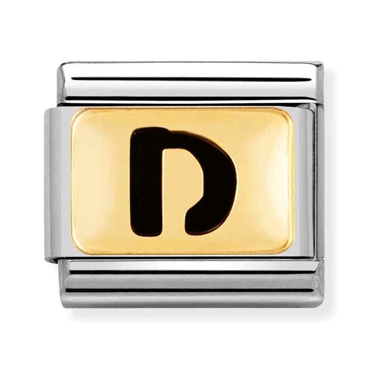 Nomination Composable Classic Charm Buchstabe D schwarz - Edelstahl, Gold 750 Gelbgold, Emaille