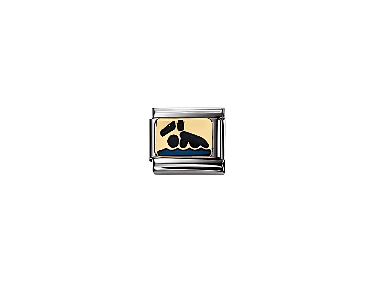 Emailliertes Charm mit Schwimmer-Motiv in Blau und Gelb, Hersteller Nomination, Modell Classic. Ideal für sportliche und kreative Kombinationsmöglichkeiten im Schmuck.