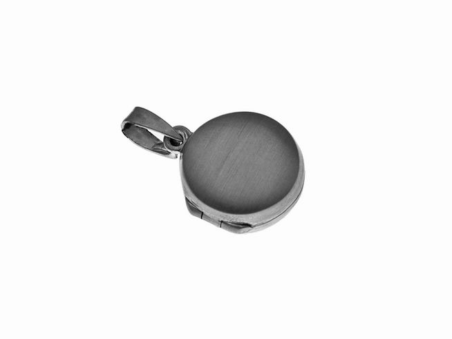 Kleines Medaillon aus Sterling Silber mattiert, 15 mm, Rund, mit verschließbarem Deckel für persönliche Erinnerungen, ideal als Schmuckstück oder Geschenk. Hersteller: Juwelier Harnisch.