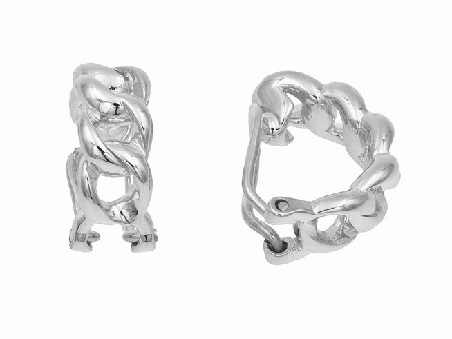 Ohrclips aus Sterling Silber, poliert und rhodiniert, im Design einer Panzerkette, Hersteller Juwelier Harnisch, modern und elegant, ideal für besondere Anlässe.