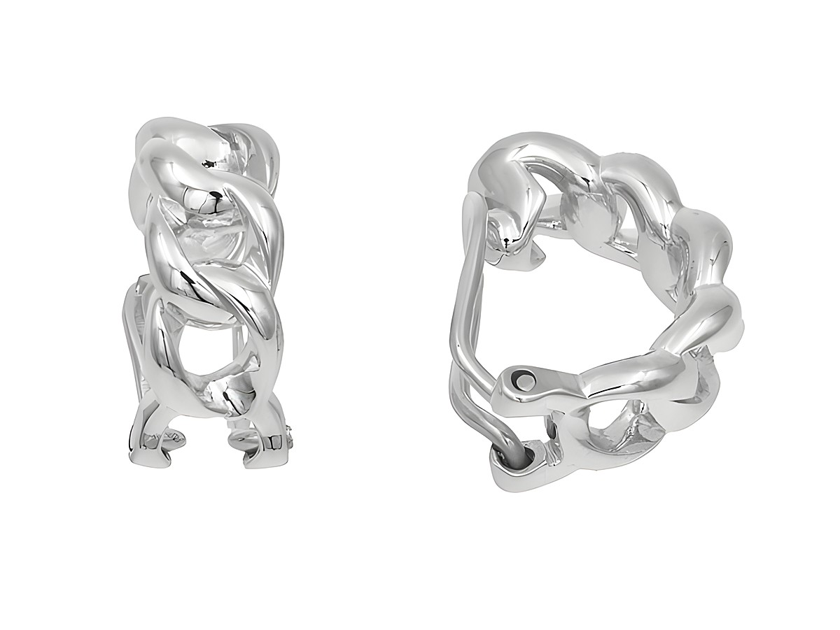 Ohrclips aus Sterling Silber, poliert und rhodiniert, im Design einer Panzerkette, Hersteller Juwelier Harnisch, modern und elegant, ideal für besondere Anlässe.