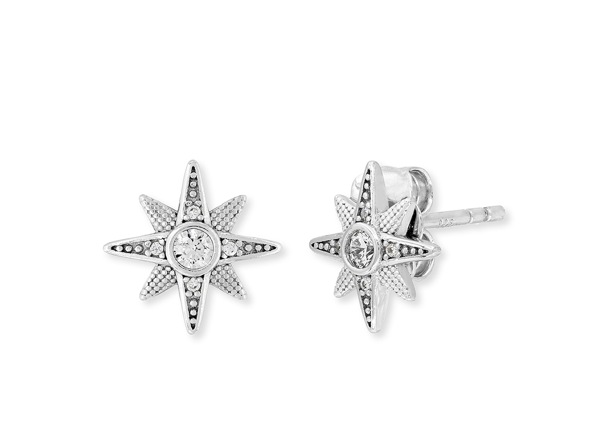 Silberne Ohrringe in Sternform mit Zirkonia, rhodiniert, von Engelsrufer, Modell ERE-NEWSTAR-ZI-ST NEWSTAR, schimmernd und elegant im Design. Ideal für jeden Anlass.