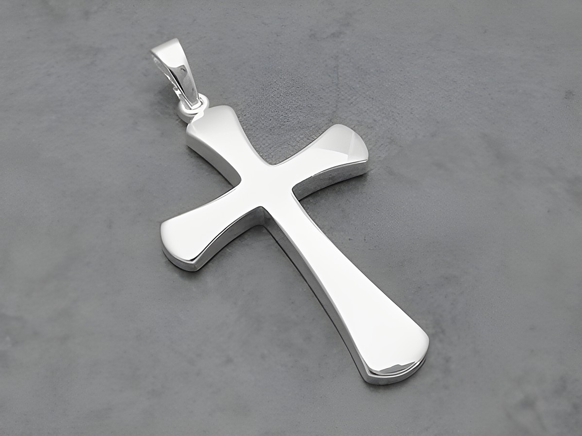 Silber Anhänger Kreuz klassisch, Hersteller Juwelier Harnisch, schlichtes Design mit glatter Oberfläche und harmonischen Formen, ideal für jeden Anlass.