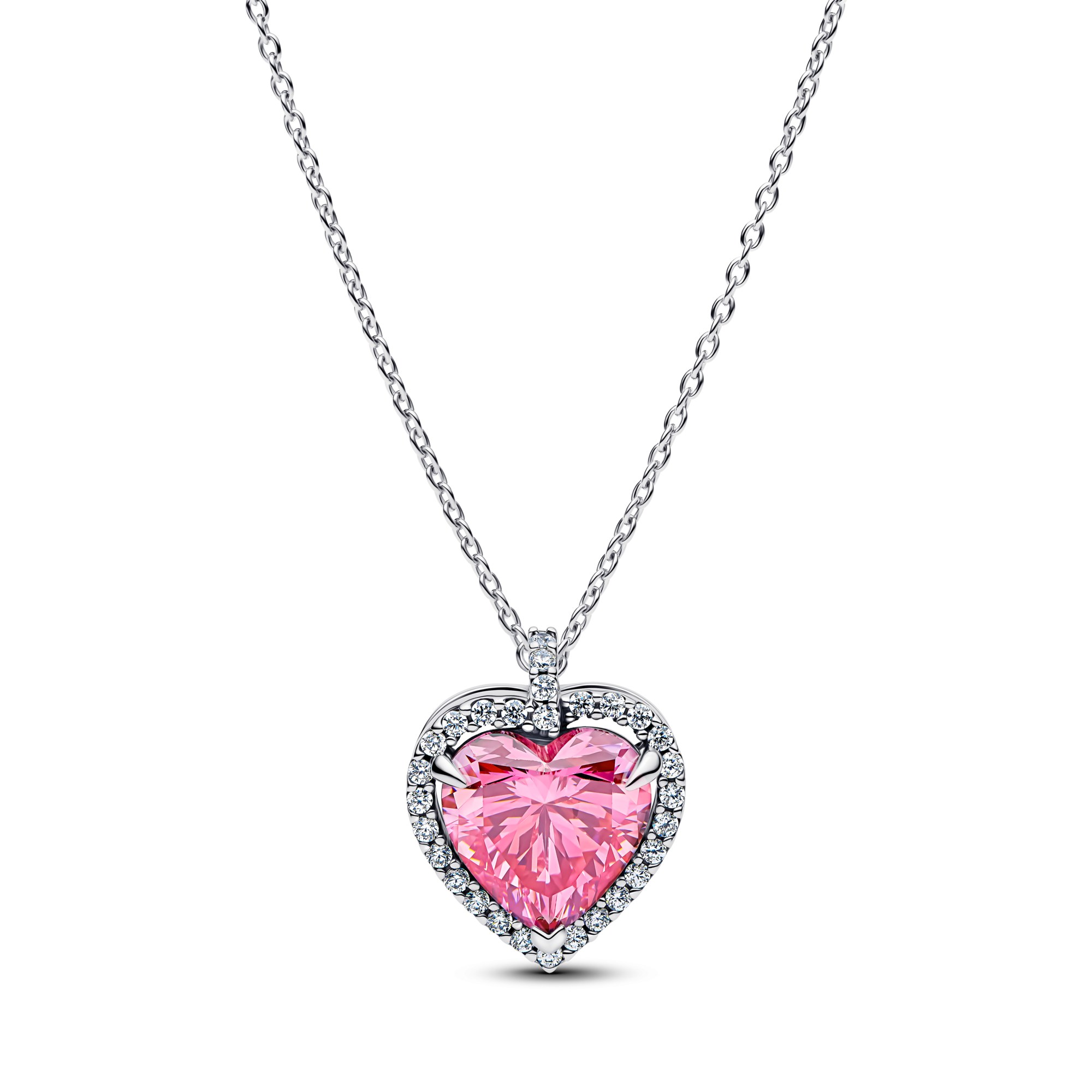 Pandora rosafarbenes Strahlenkranz Herz Collier Halskette - Silber - Zirkonia - Pink - 45 cm – Ansicht 2