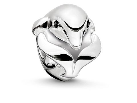 Sterling Silberschmuck in Delphinform mit glänzender Oberfläche und schwarzem Zirkonia, Teil der Thomas Sabo Karma Beads Kollektion, ideal für individuelle Armbänder.