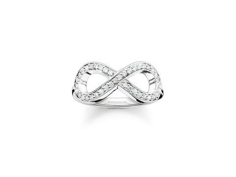 Thomas Sabo Midi Ring TR2014-051-14-44 aus Sterling Silber mit glänzenden Zirkonia in Form eines Unendlichkeitssymbols in Größe 44.
