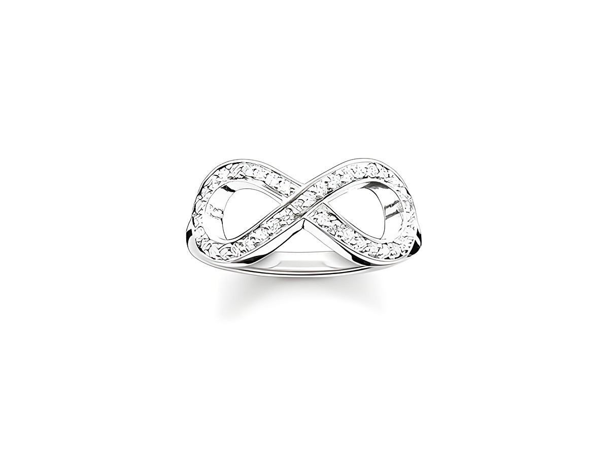 Thomas Sabo Midi Ring TR2014-051-14-44 aus Sterling Silber mit glänzenden Zirkonia in Form eines Unendlichkeitssymbols in Größe 44.