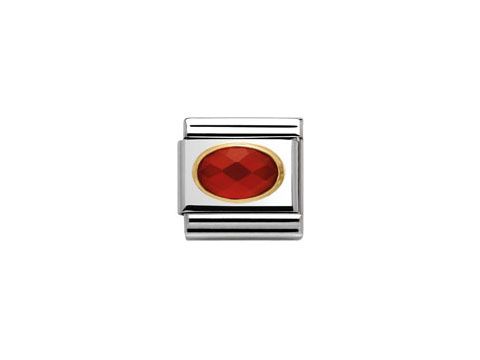Nomination Classic Achat Rot Steine 030502 28, ovaler Schmuckstein in einem silbernen Rahmen mit goldener Umrandung, ideal für personalisierte Armbänder.