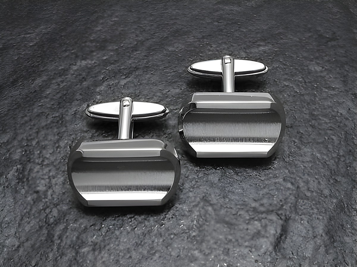 Manschettenknöpfe aus echtem Silber in konkavem Cut, glänzende Oberfläche, modern und elegant, ideal für formelle Anlässe, Hersteller Juwelier Harnisch, Bestseller.