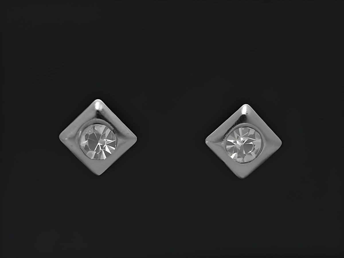 Ohrringe Quadrat Edelstahl mit Glasstein, Hersteller Juwelier Harnisch, Edelstahl Stecker, elegantes Design für jeden Anlass.