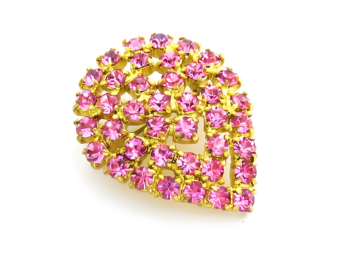 Rosa Strass Brosche im sexy City Look in Blattform, mit funkelnden rosa Strasssteinen, Hersteller Juwelier Harnisch, ideal für einen glamourösen Akzent.