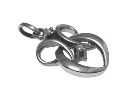 Gold Anhänger aus Weißgold mit einem Diamanten von 0,02 ct, designed von Juwelier Harnisch, präsentiert ein elegantes und modernes Design mit geschwungenen Linien.